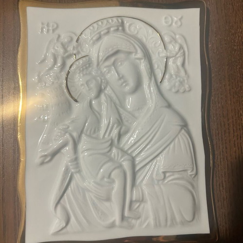 Icon of Virgin Mary with Child porcelain and gold like new
