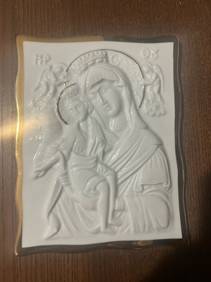 Icon of Virgin Mary with Child porcelain and gold like new