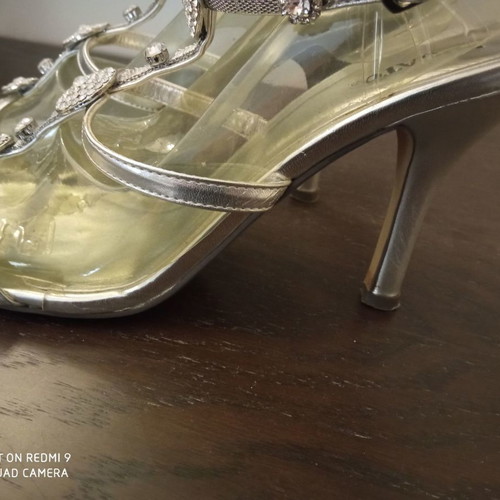 Migato sandals used, leather silver with crystals, size 39