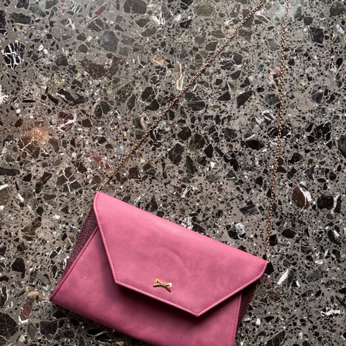 Achilleas shoulder bag envelope like new with gold chain pink purple