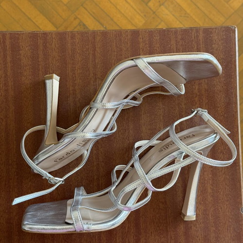 Fardoulis Silver Leather Sandals Size 39 New
