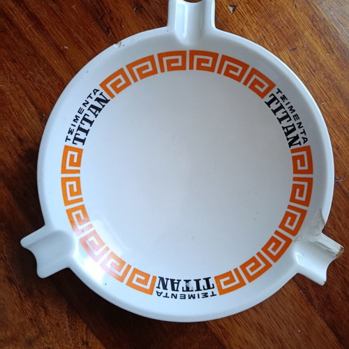Titan Cement promotional ashtray used, ceramic, 18 cm diameter