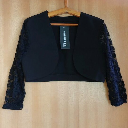 Morelle women's short jacket new, black with lace sleeves
