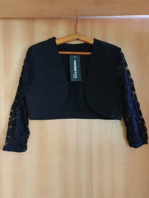 Morelle women's short jacket new, black with lace sleeves