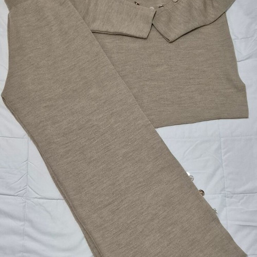Knitted set blouse and pants used, beige, one size