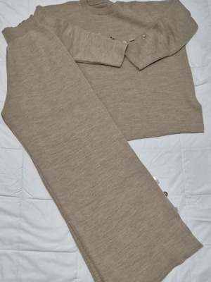 Knitted set blouse and pants used, beige, one size