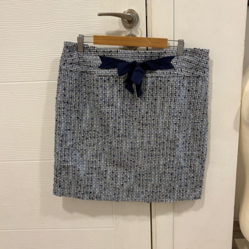 Ann Taylor Loft Tweed Skirt Blue White Lined Bow Rear Split Size 14