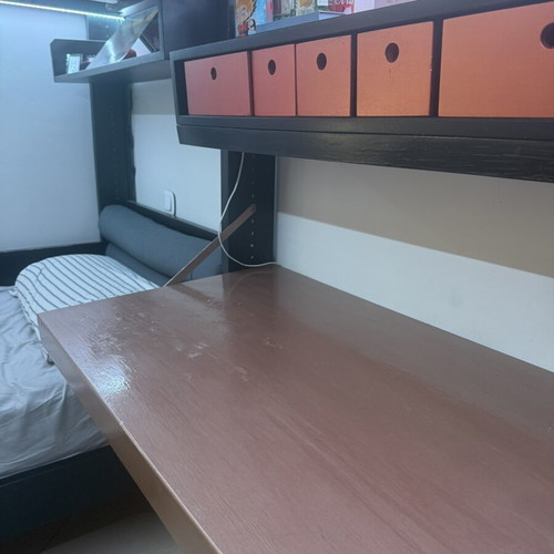 Corner bunk bed used, solid wood with desk and storage