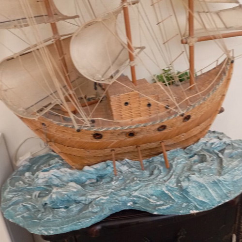 Handmade ship with plaster base and lights used