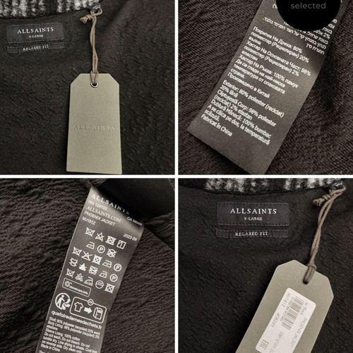 All Saints Phoenix Checked Zip Jacket new, size XL, black