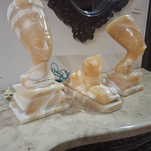 Table lamps vintage statues carved in natural stone, like new