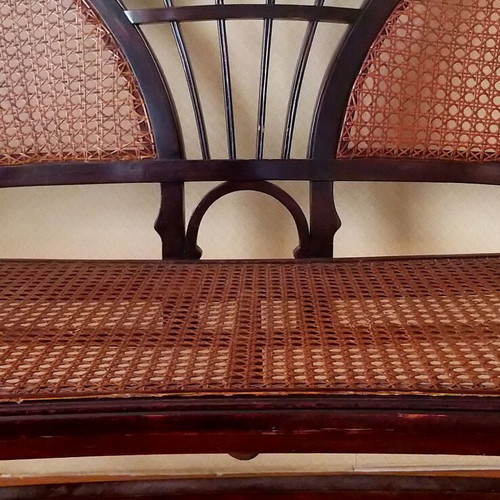 Gebrüder Thonet Settee like new, bent beech wood, Wien design