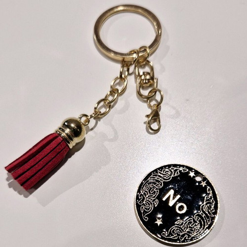 Keychain for Indecisive with Yes/No Coin and Red Tassel new