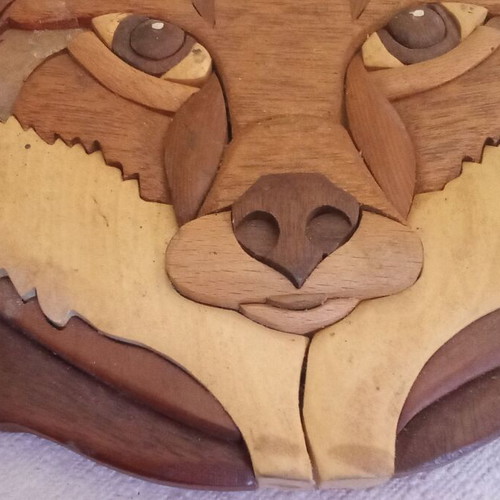 Intarsia Wall Art Fox Head hand crafted by Roger Bruneau like new