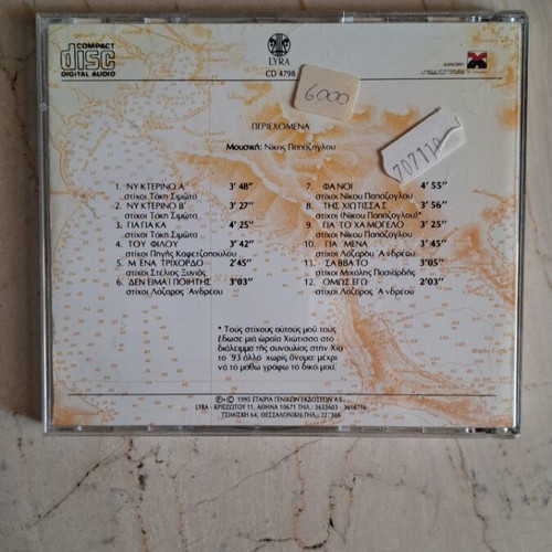 Nikos Papadopoulos Otan Kindyneveis Paizei Tin Pourouda CD like new, entechno