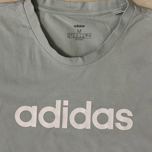 Adidas Women T-Shirt sage green with linear logo print, size M, like new