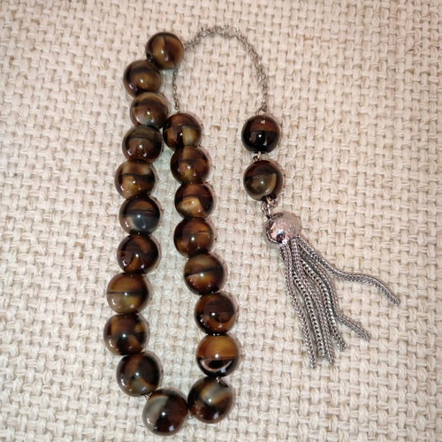 Tiger's Eye Worry Beads on Silver Chain in Excellent Condition