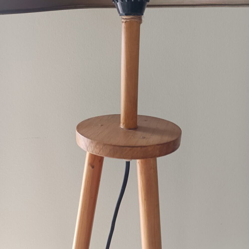 Wooden floor lamp handmade, used, minimal design with oil lampshade