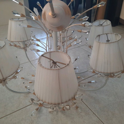 Vintage 6-light ceiling lamp with crystals like new