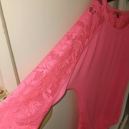 Bershka blouse with lace 3/4 sleeve fluorescent pink like new