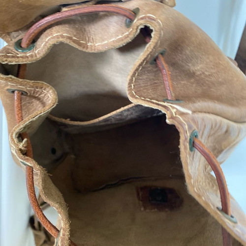 Leather backpack small used, tan color