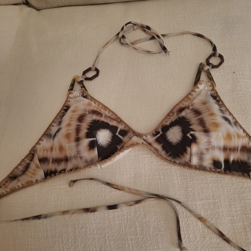 SugarFree bikini top used, size small, brown shades with embroidery