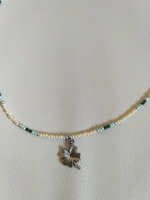 Handmade necklace with clover, new, green and silver
