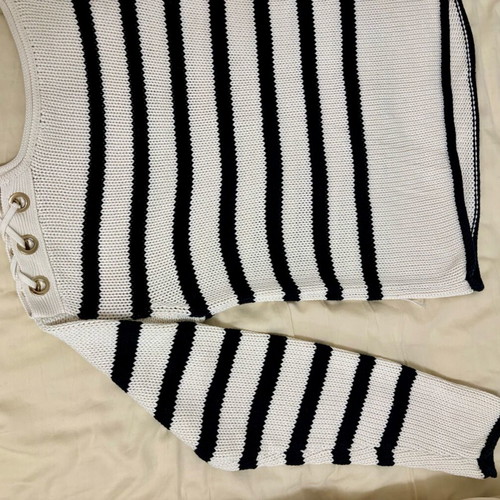 Massimo Dutti cotton sweater new, size M, white and blue