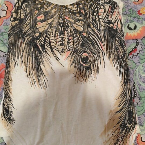 Benissimo sleeveless blouse like new, beige with graphic print