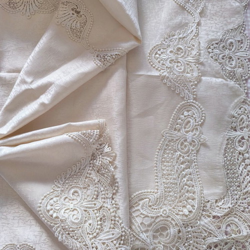 Tablecloth with lace, new, champagne color, size 220x160 cm