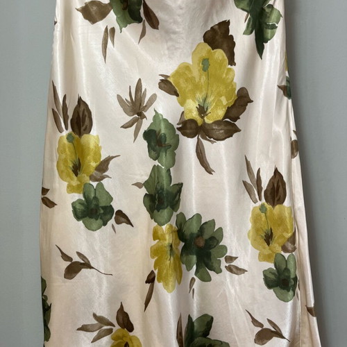 Satin skirt like new cream with earthy tone floral print