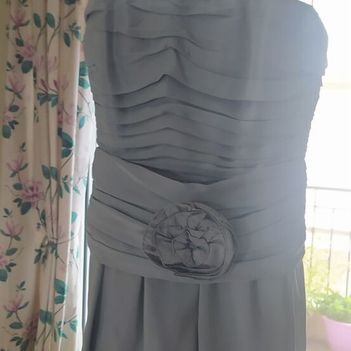 Rococo silk taffeta dress large new with tags, gray, with belt