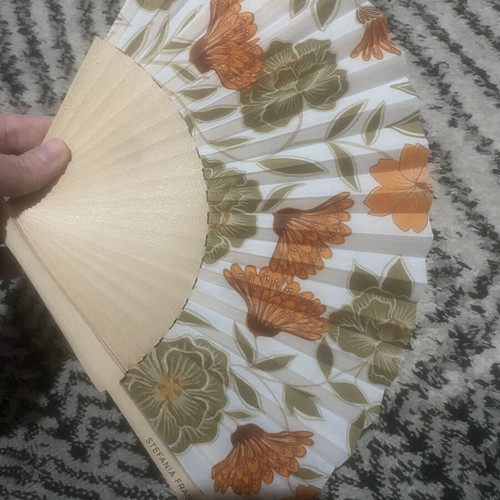 Hand Fan with Orange and Brown Floral Design new