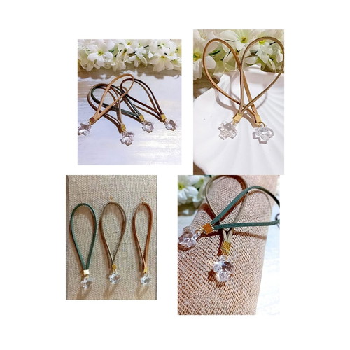 Handmade martyrika with suede cord and transparent crystallized cross, made to order
