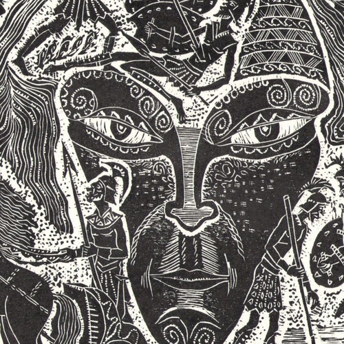 Handmade linocut illustration of Iliad Death of Hector new