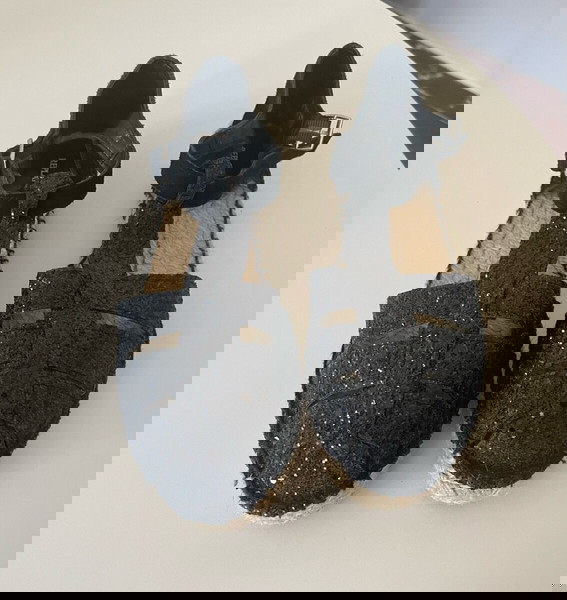 Replay μαύρες σουέντ Εσπαντρίγιες Cage Πέδιλα Flat Flatform με glitter