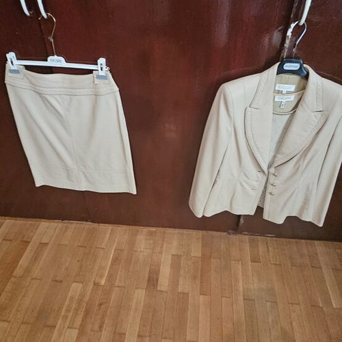 Escada leather suit with blouse, beige, size L