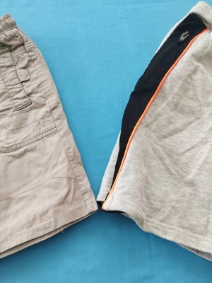 Kids' bermuda shorts set like new, sizes 5 & 8, grey and beige