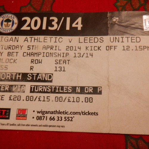 Wigan-Leeds match ticket 2014 used in excellent condition