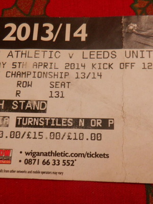 Wigan-Leeds match ticket 2014 used in excellent condition