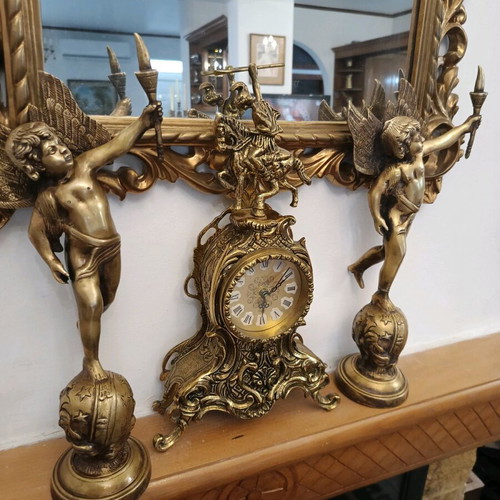 Bronze antique statues pair like new, winged angels with torches 1820