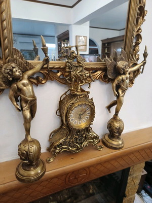 Bronze antique statues pair like new, winged angels with torches 1820
