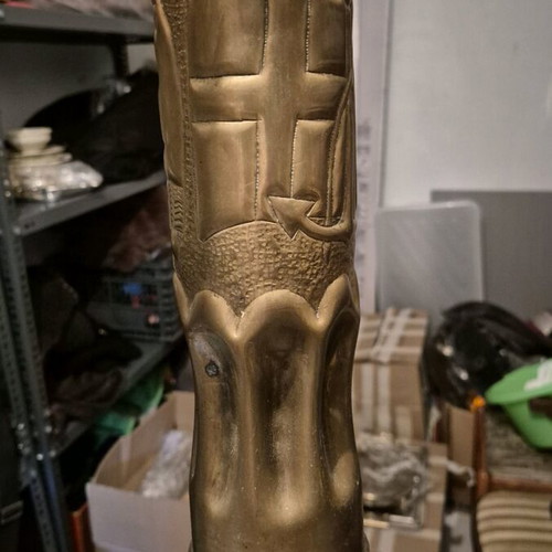 World War I Trench Art used, 75mm carved shell casing