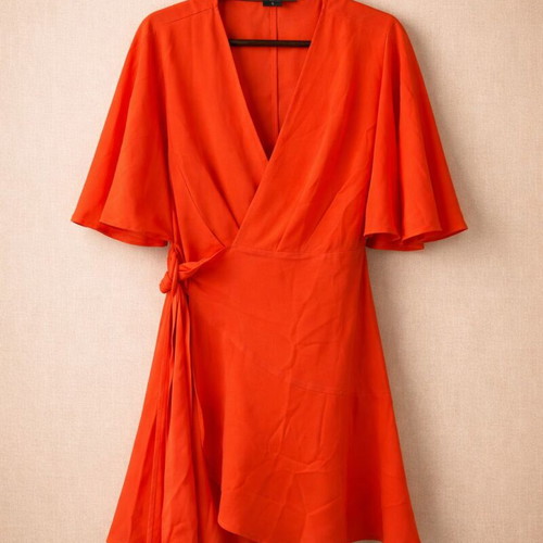 Φόρεμα Coral Wrap καινούργιο, Shein, μέγεθος M, κόκκινο πορτοκαλί