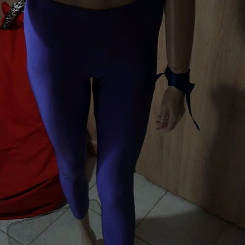 Blue shiny leggings L - XL like new