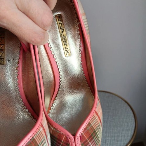 Nina-Nina plaid fabric peep toe pumps size 37