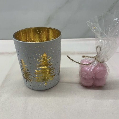 Christmas votive candle holder with candle new, gift for teacher