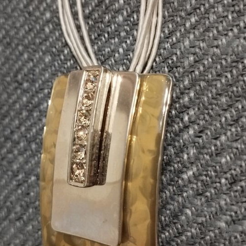Modern women's necklace with large geometric pendant and rhinestones, like new