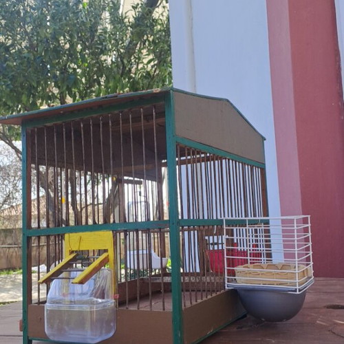 Handmade birdcage with feeder, waterer, nest, and egg holder