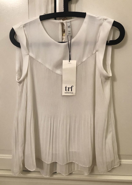 zara white pleated sleeveless top